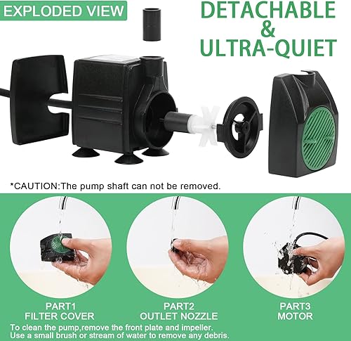 Miniatura 6 de BARST Bomba de agua sumergible, ultra silenciosa, 160 GPH, bomba de fuente ajustable con 3 boquillas y cable de alimentación de 6 pies para pecera,