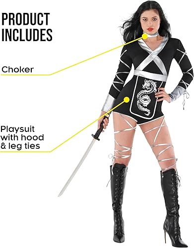 Miniatura 3 de Morph SIlver - Disfraz de ninja de dragón para mujer, disfraz de ninja para adultos, disfraz de ninja de Halloween