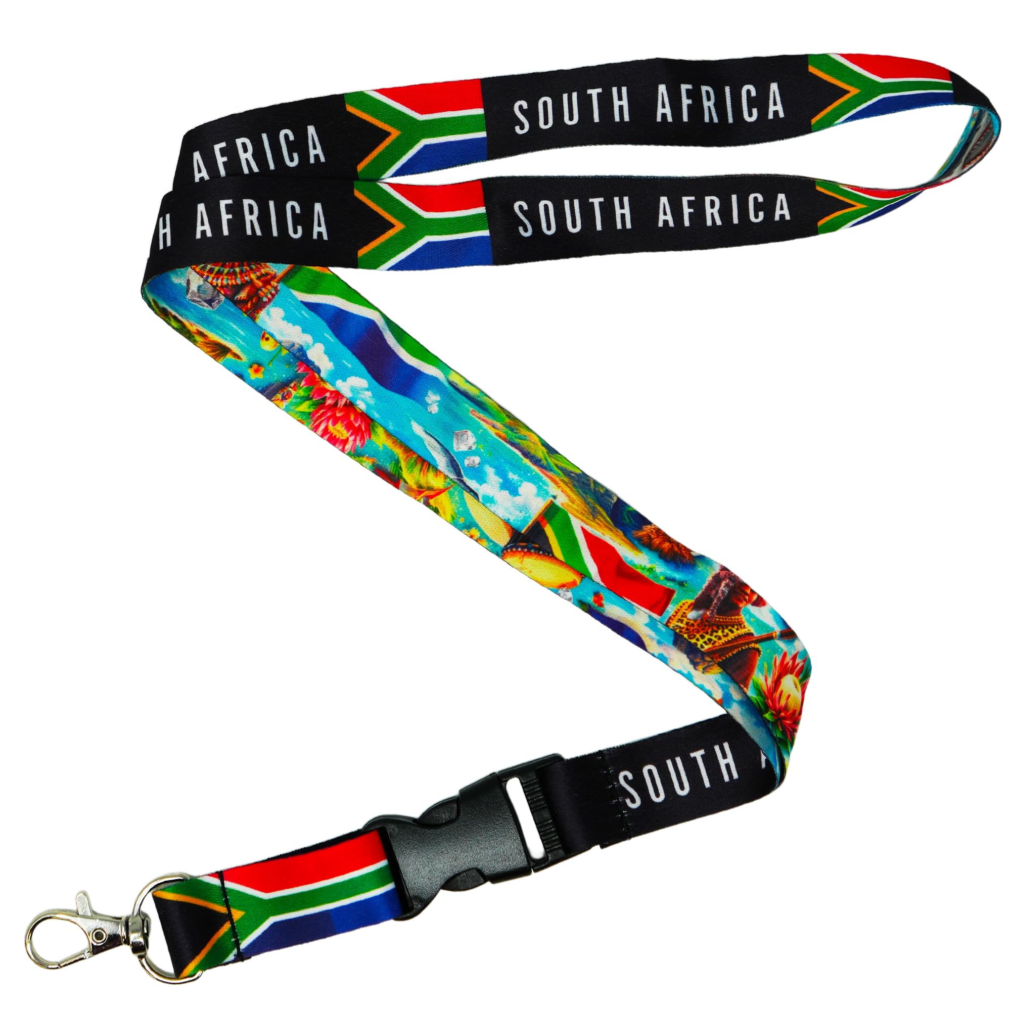 Tigoli South Africa Flag Lanyard with Detachable Buckle and Metal Clip Hook, Multicolour National Design Neck Strap for Keys ID Badge Holder 57 x 2cm
