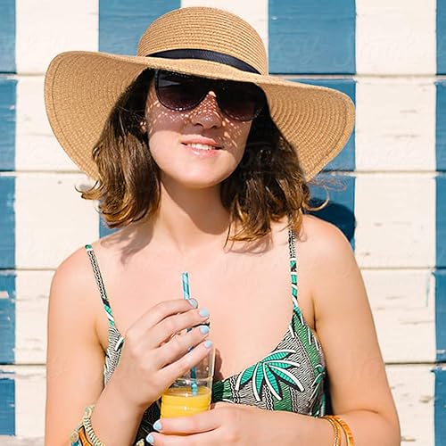 Miniatura 6 de Double Couple Womens Straw Hat Wide Brim Floppy Beach Sun Hat for Women UPF 50+ Adjustable Strap Vacation