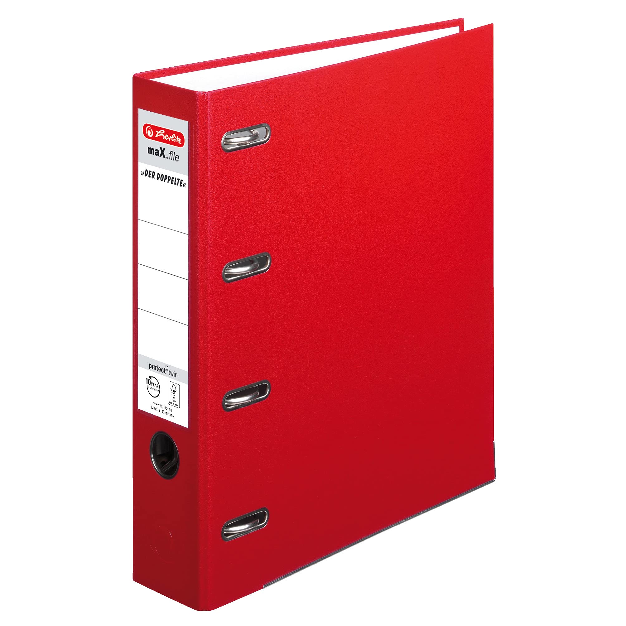 herlitz 10842268 Doppelordner maX.file protect, A4, Rückenbreite: 7cm, Ablage: A4 / 2 x A5 quer, rot, 10 Stück