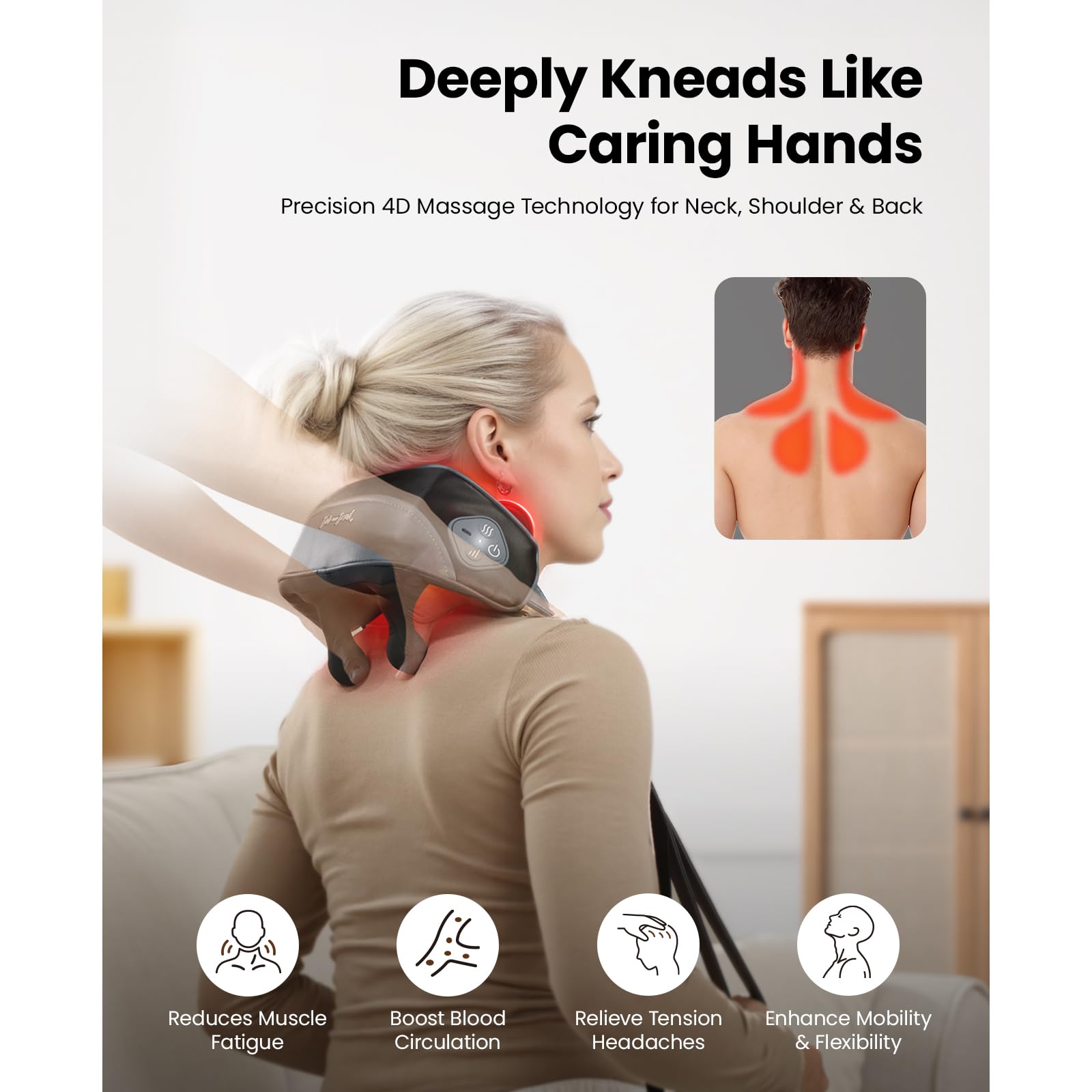 BOB AND BRAD iNeck Pro Massaggiatore Cervicale Shiatsu per Dolori con Massaggio 4D, Calore Lenitivo, Leggero & Senza Fili - Massaggiatore Collo Spalle Schiena, Regalo per Donne Uomini Mamma papà