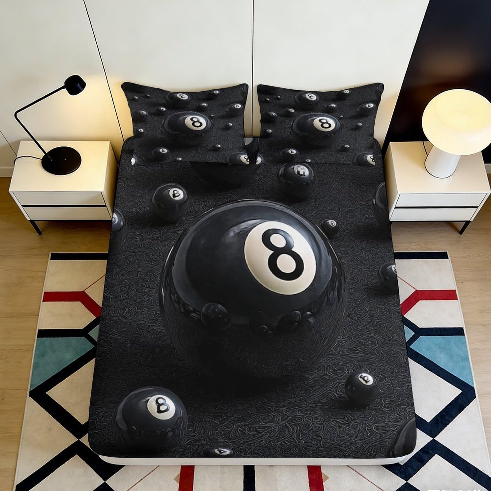 Pnayamiorkfel Style-10 3D Printed Billiard 8 Ball Fitted Sheet Microfiber Black Pool Table Bed Cover For Bedroom Dorm Mattress Protection Decor 90X200x25cm