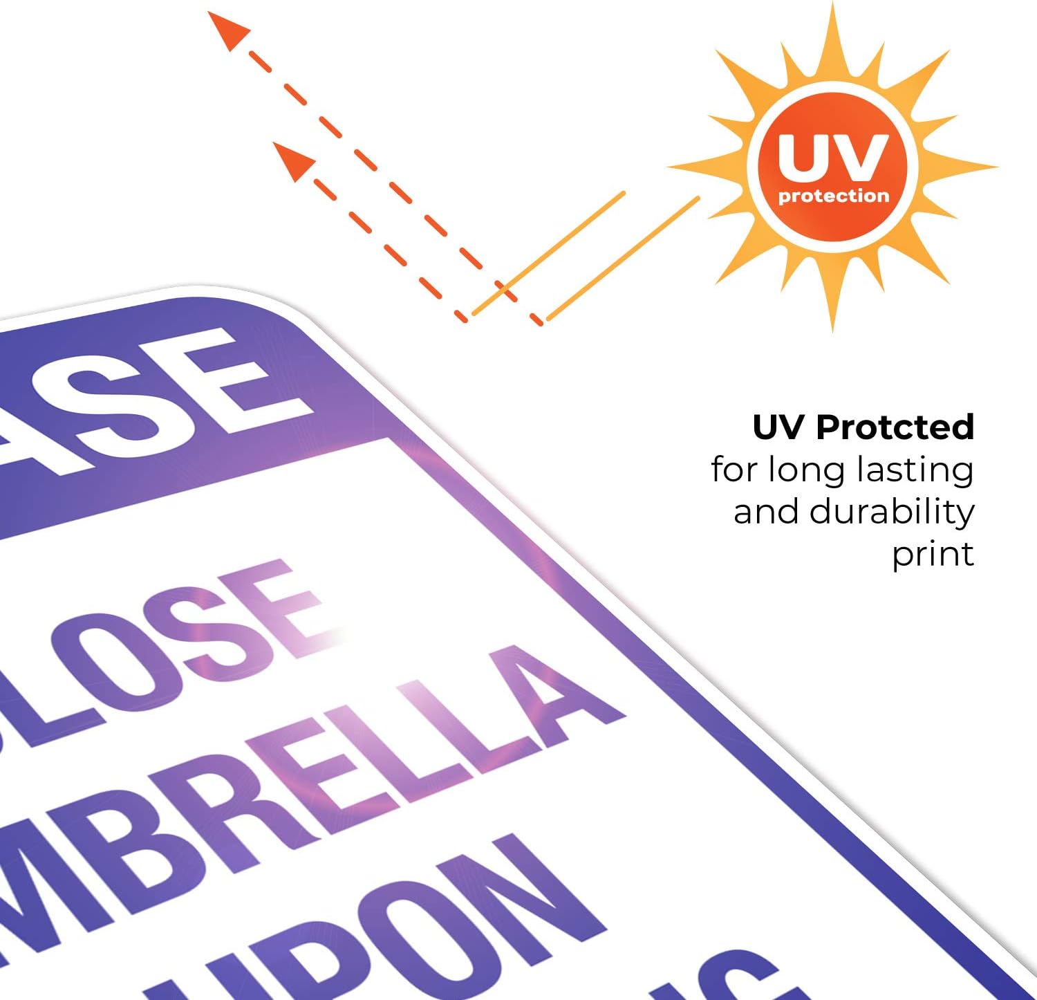 Notice Close Umbrella Upon Leaving Sign, Pool Sign, 12x18 Inches, 55 mil Thick HDPS (high Density polystyrene), Made in USA