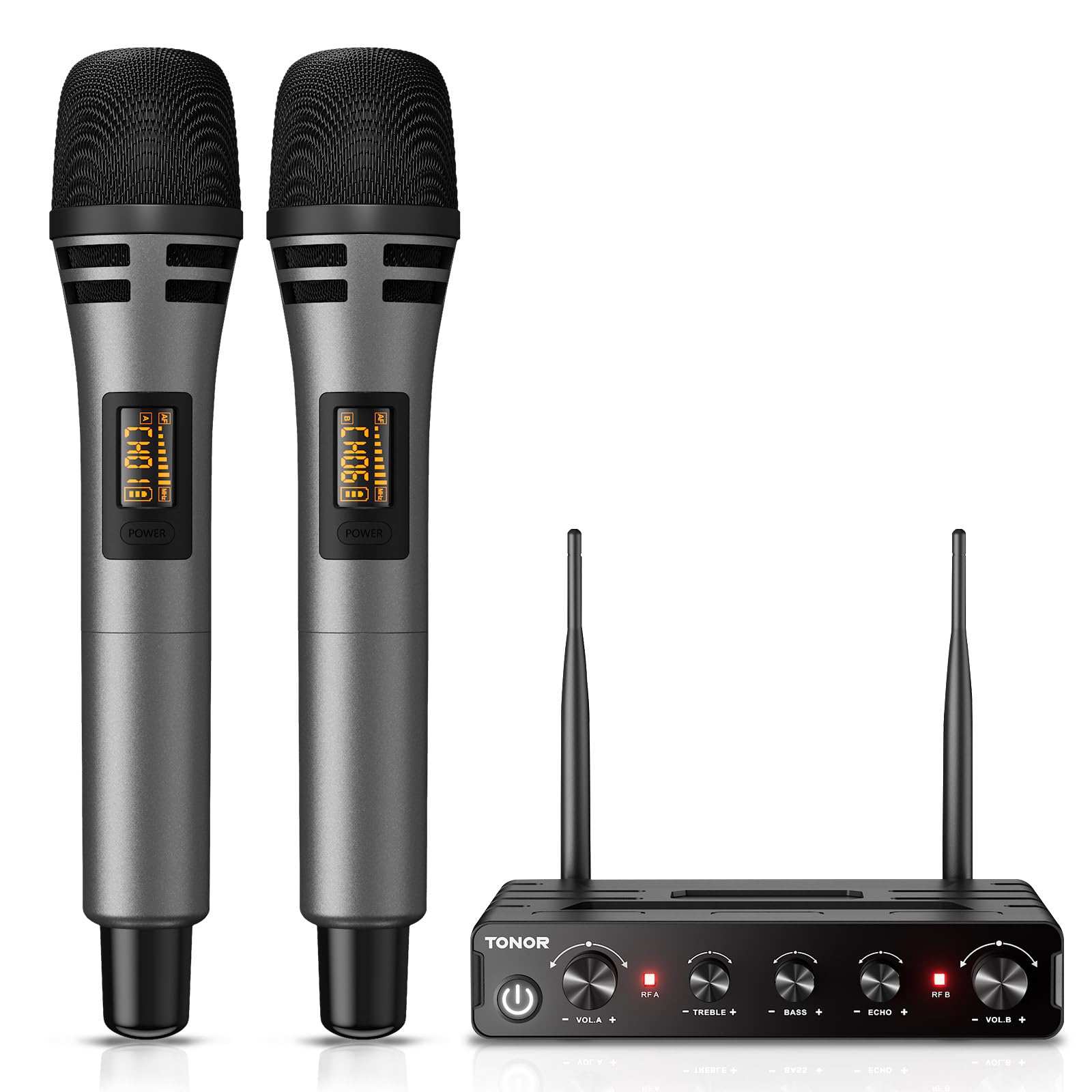 TONOR TW350 Wireless Microphones for Singing,UHF Handheld Dynamic Karaoke Mics& Receiver for Deveices with XLR&6.35mm Audio Interfaz, 200ft. for Wedding, DJ, Party, Church,Outdoor Events, Grey