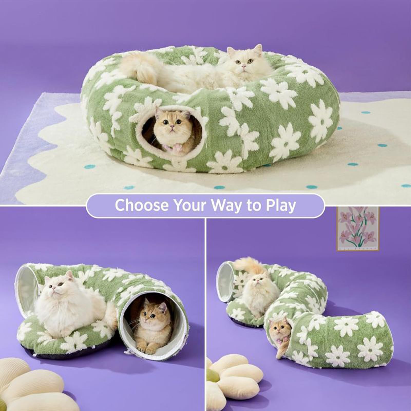 Tunnel pour Chats Jouet Cave en Peluche Lavable avec Balle | Tunnel Donut Interactif Pour Chat À Design Pour Divertissement, Ramper, Gratter, Intérieur, Extérieur, Chatons, Lapins,
