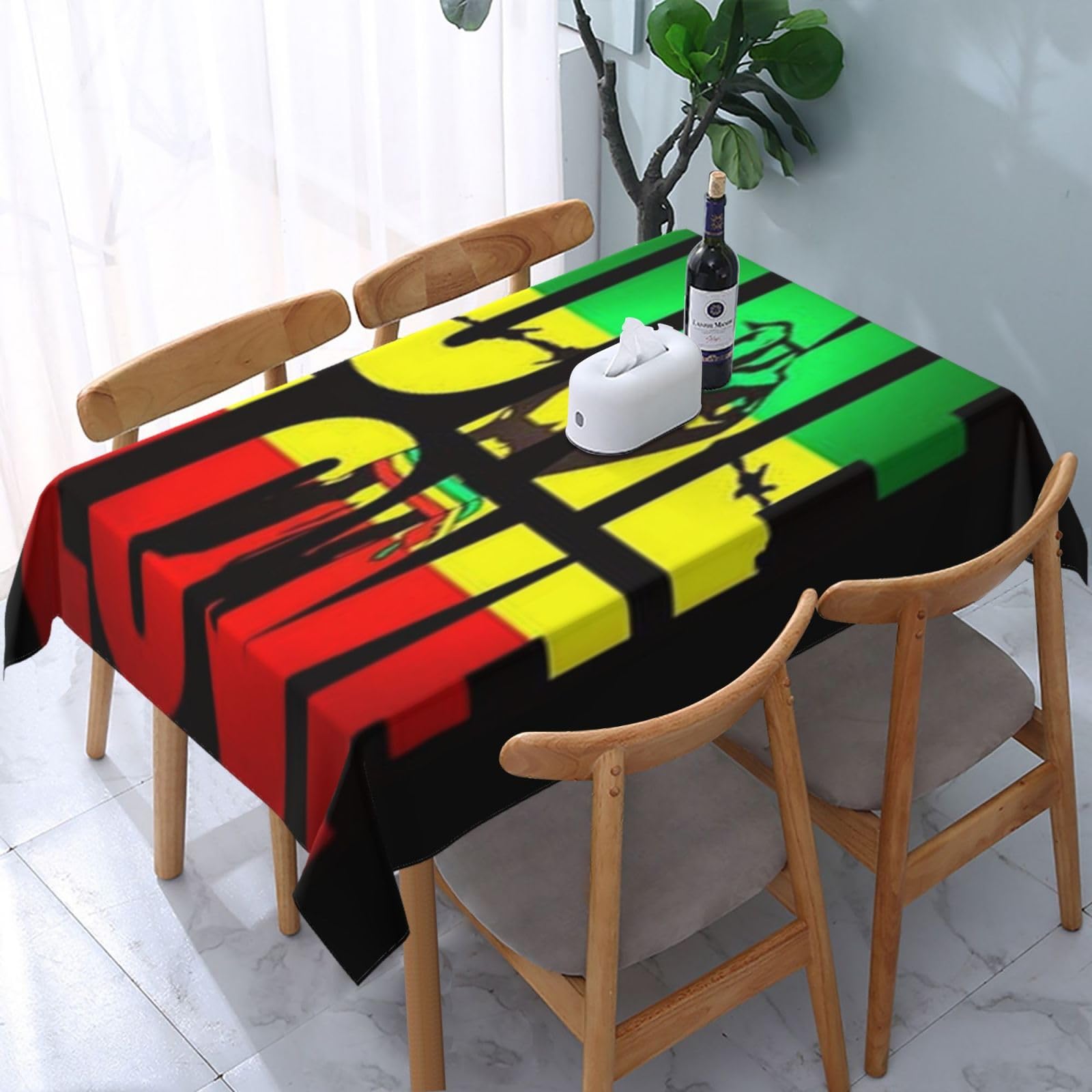 HLBSDM One Love Rastafari Rasta Reggae Rectangle Tablecloth, Suitable for Wedding, Party and Restaurant Festival Gathering Event Polyester Fabric Decorative Tablecloth(54x72in)