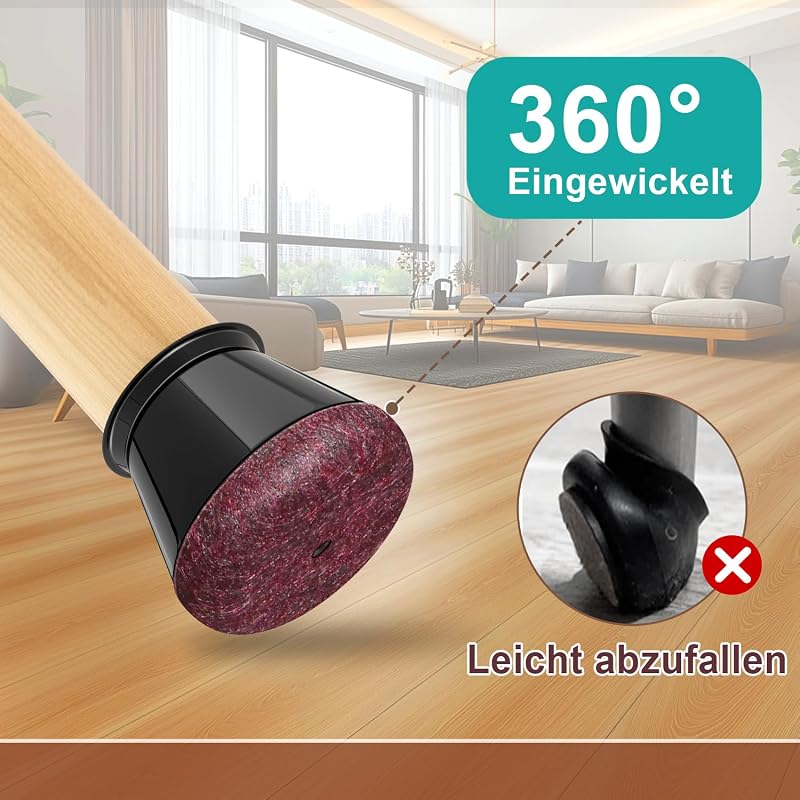 PISAO 32 db Fekete Szilikon Széklábvédő Sapka Filc Betéttel, Keménylaminált Padlóhoz, 14-20 mm