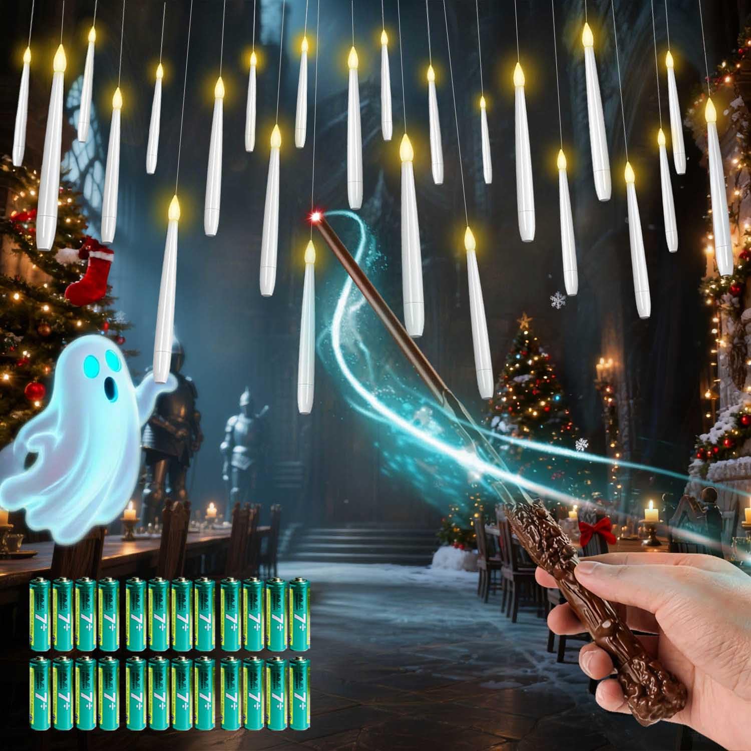 CSNDICE Floating Candles with Wand, 24pcs Floating Candle with 25 Batteries, Battery(Included) Operated Candles with 6H Timer, Warm Light Flashing Hanging Candle, Birthday Party Christmas Decoration