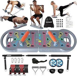 HOTWAVE Portable Exercise Equipment with 16 Gym Accessories.20 in 1 Push Up Board Fitness,Resistance Bands with Ab Roller Wheel,Full Body Workout at Home,Patent Pending