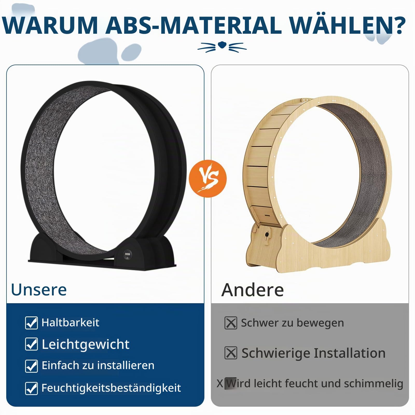 Katzenlaufrad, 114cm Laufrad mit Schrittzähler & Kratzbrett für Indoor-Katze, Super Leise Laufband mit abnehmbarem Teppich, Katzenrad für Kleines Mittel Großes Katze Gewichtsverlust & Gesundheit - Sch
