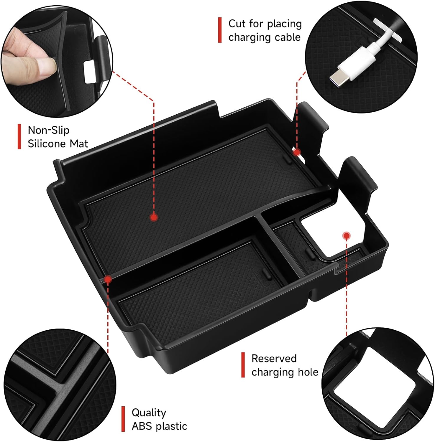 5PCS Center Console Tray for 2025 2026 Ford Bronco Accessaries 4 Door Full Size 2025 Bronco Front Rear Door Handle Pocket Storage Box ABS Material(Not Applicable Sport Models)