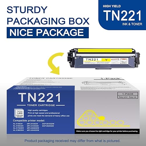 Miniatura 5 de TN221 - Cartucho de tóner amarillo TN221 de alto rendimiento compatible con TN221, repuesto para impresora Brother HL-3140CW 3150CDN 3170CDW