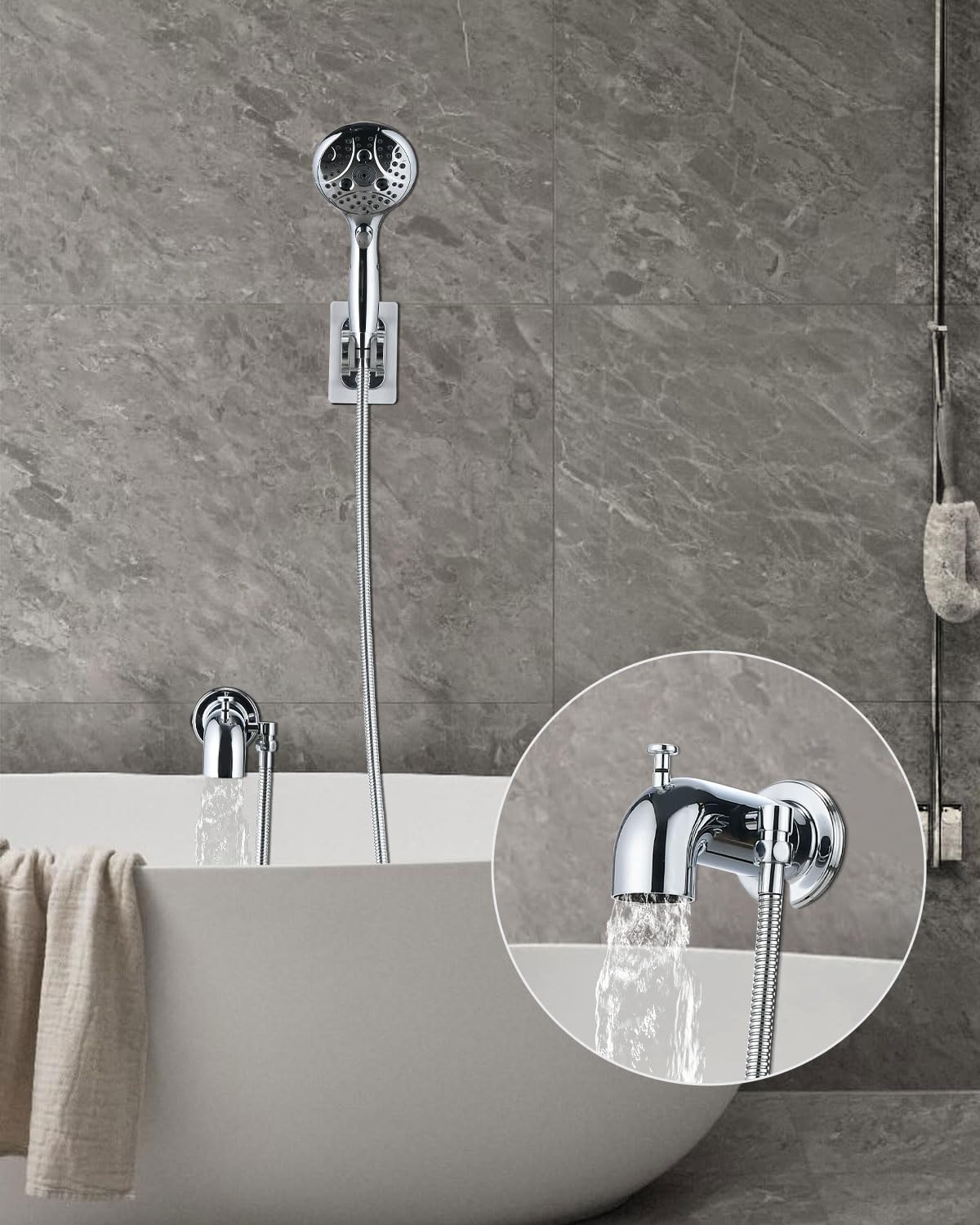 Boquilla de bañera con desviador, boquilla de bañera para ducha de mano, chapado en cromo