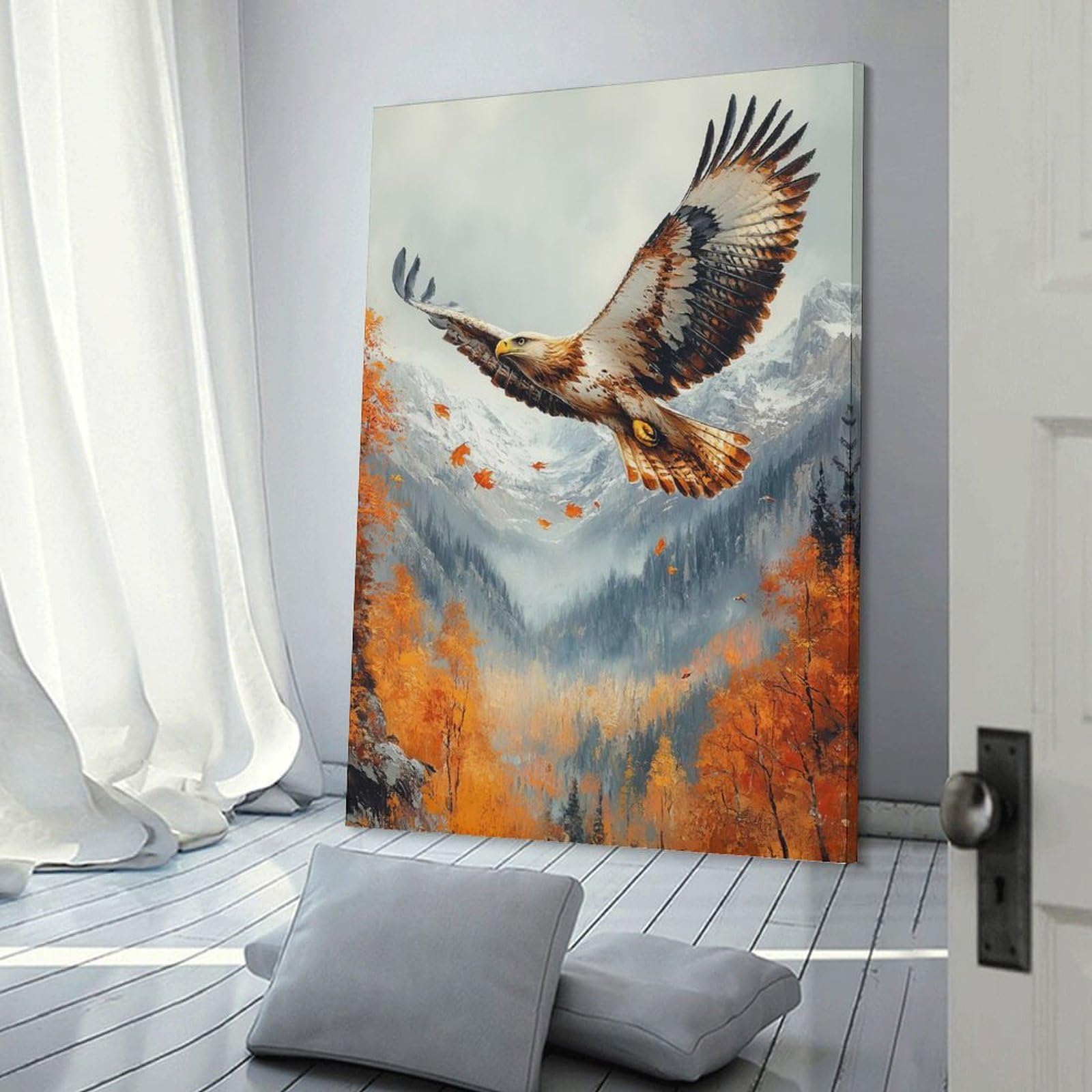 Junmoney Canvas Wall Decor Golden Eagle Soaring, 20x30inch(50x75cm), for Home Lounge, Bedroom Or Reading Nook, Eye Catching Artwork for Blank Walls