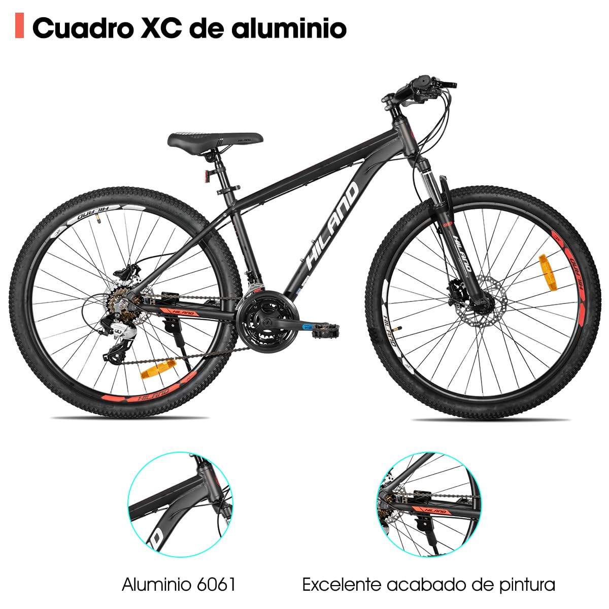 HILAND Bedrock Bicicleta de Montaña 27.5 Pulgadas Unisex, 24 Velocidades, Frenos de Disco Hidráulicos, Cuadro de Aluminio, Horquilla con Suspensión, MTB Hombre Mujer Ciudad y Montaña