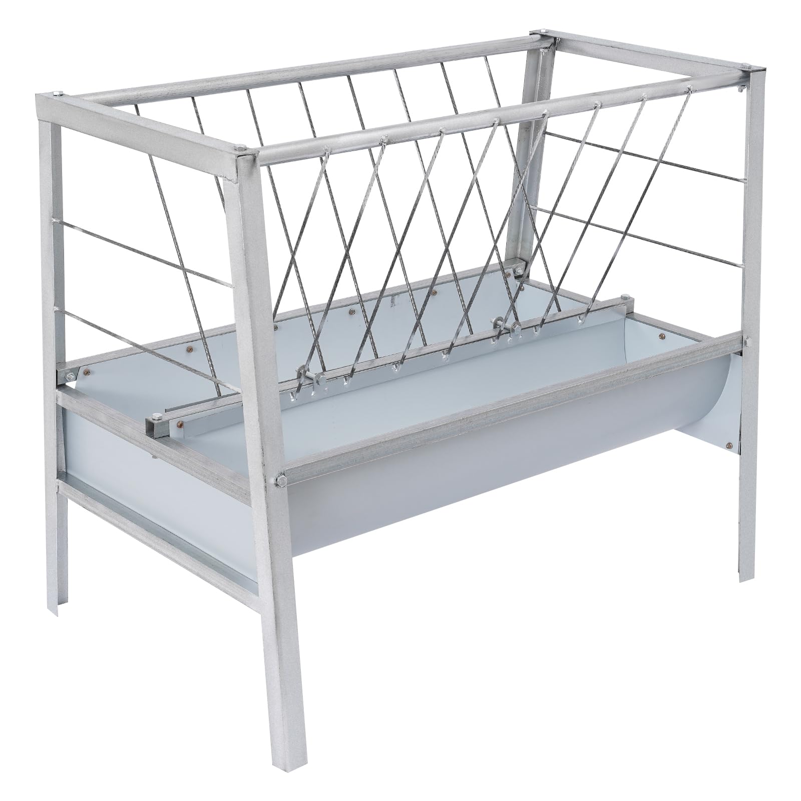 Comedero para cabras con comedero para heno y 2 comederos – 200 L 2 en 1 comedero de acero galvanizado – comedero resistente para ovejas, alpacas, caballos