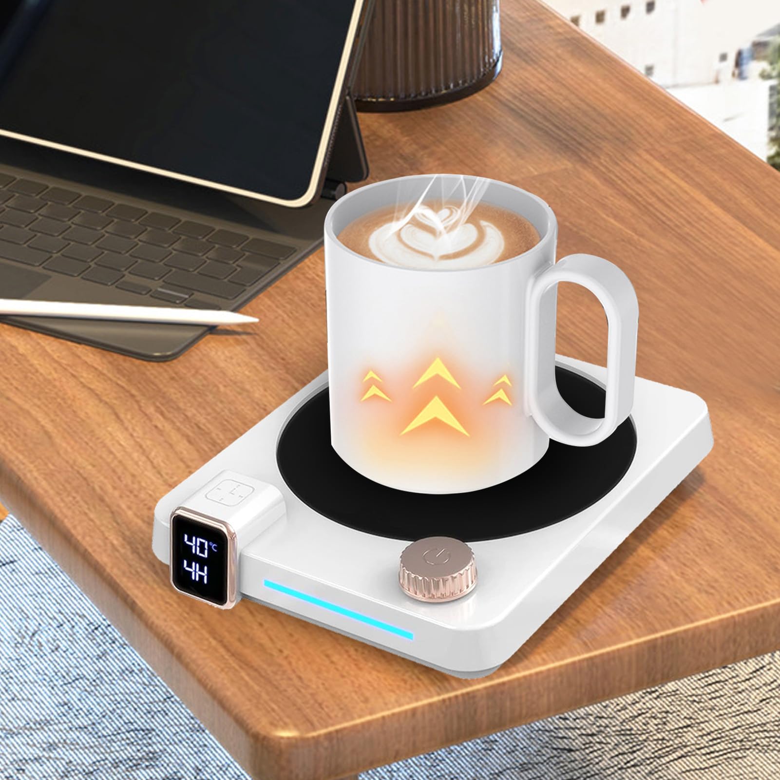 Luocute Chauffe-Tasse électrique, 9 Réglages de Température, avec Minuterie D'arrêt Automatique, pour Bureau, café, thé, Lait, Boisson (Prise UE 220V)