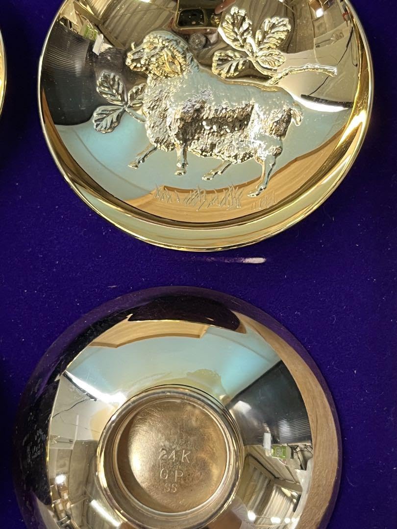 Amazon.co.jp: 十二支金盃セット 12客 24KGP 純金仕上げ 木箱入り 干支