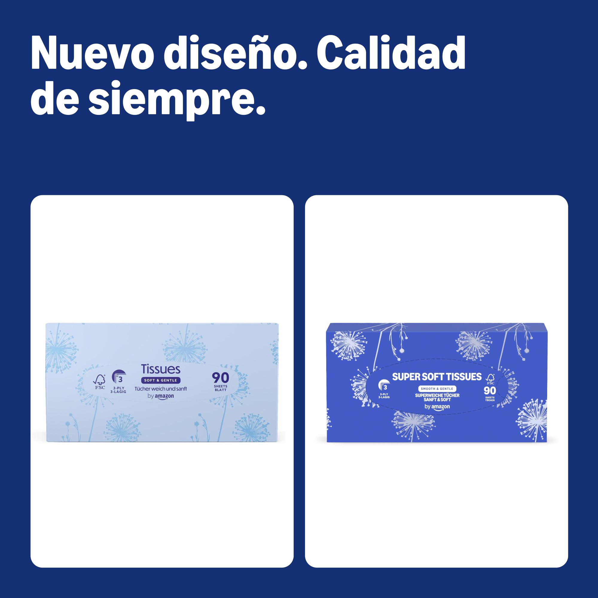 by Amazon Pañuelos de 3 Capas, 1080 hojas (12 Paquetes de 90 Hojas)