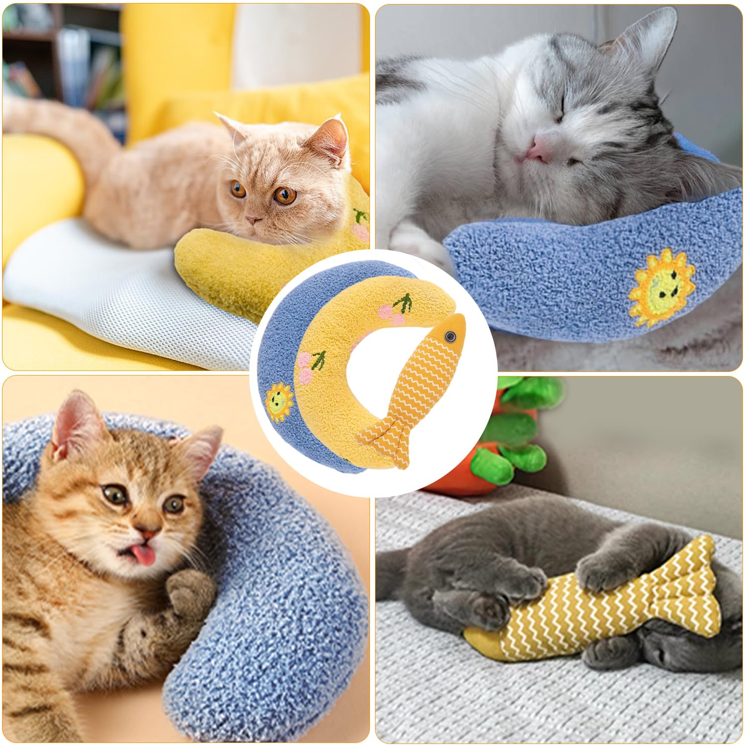 Oreillers pour Compagnie pour Chats, Oreiller pour Chat, Petit Oreiller D'accompagnement en Forme U, Oreiller Apaisant pour Chien, pour Dormir, se Reposer, Jouer