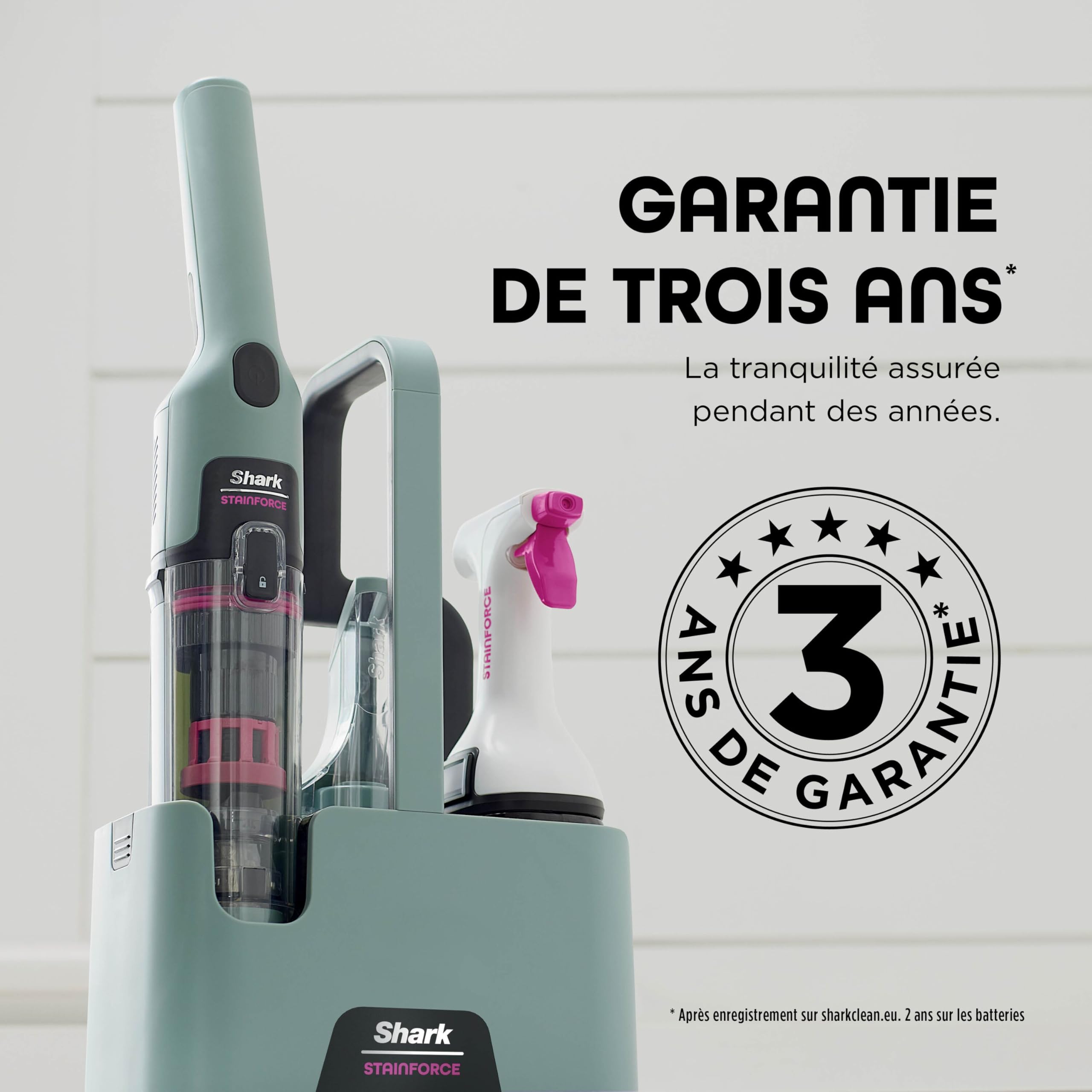 Nettoyeur de tâches sans fil Shark StainForce taches et odeurs, léger, portable, détachant pour tapis, tissus d’ameublement, voitures, panier de rangement, accessoires, formule nettoyante, HX100EUCP