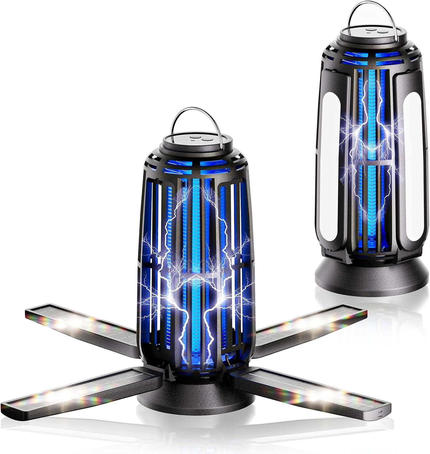 2 Pack Solar Bug Zapper Outdoor – 5000mAh Battery, 4200V Mosquito Zapper, USB-C Rechargeable & 4-Sided Solar Panels, Waterproof Portable Fly Zapper with LED Light for Patio, Garden, Camping, Backyard