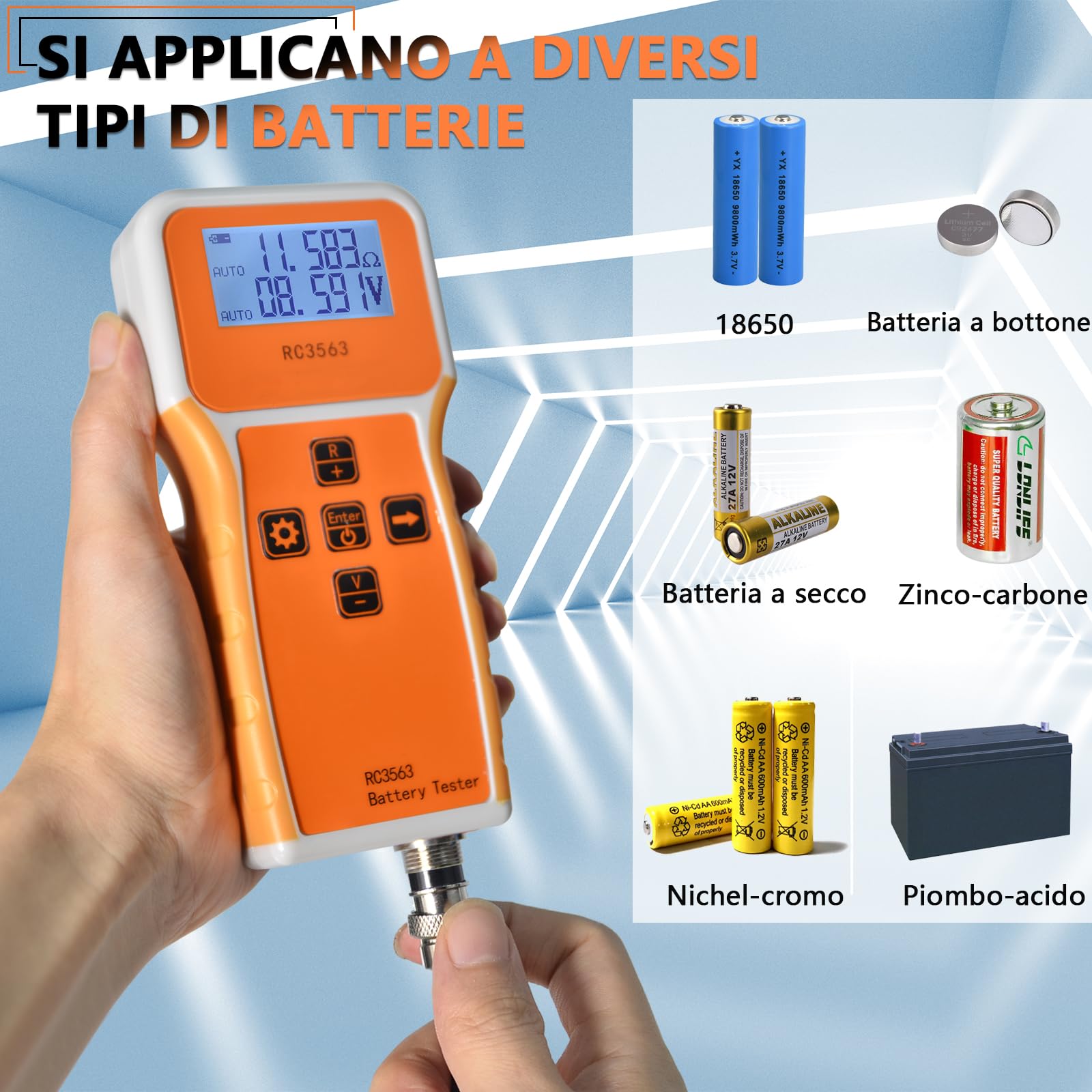 Tester di Resistenza Interna Batteria 1uΩ~200Ω/0~±100VDC, Misuratore Tensione e Resistenza Interna per Acido al Piombo, Ioni Litio, Fosfato Ferro Litio