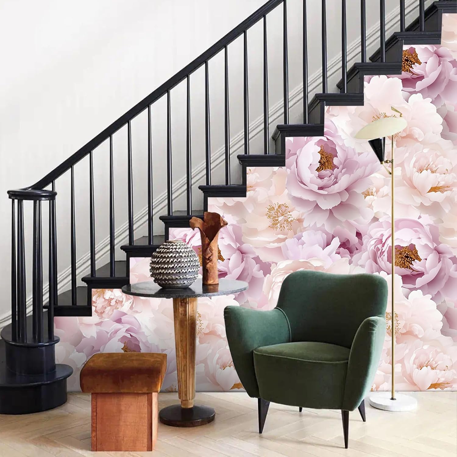 Pink Modern Blooming Floral Wallpaper Self Adhesive Peel and Stick Watercolor Peony Elegant Stamens Flower Paper Removable Waterproof for Bedroom Renter Friendly 17.71"x 236.2"