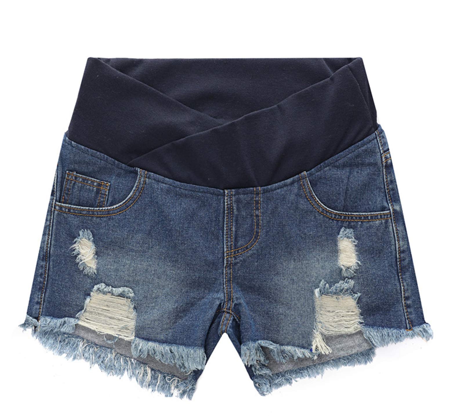 kewing Summer Maternity Shorts - Pregnancy Clothes Denim Shorts Elastic Waist Jeans Shorts for Pregnant Women Dark Blue