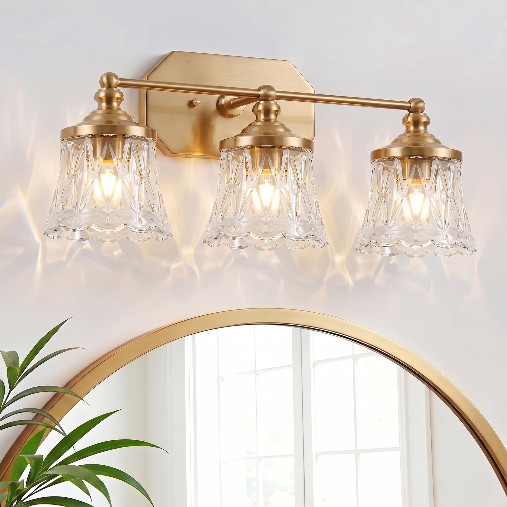 Photo 1 of EvmVom Vintage 3-Light Gold Bathroom Vanity Light, Crystal Glass Shade