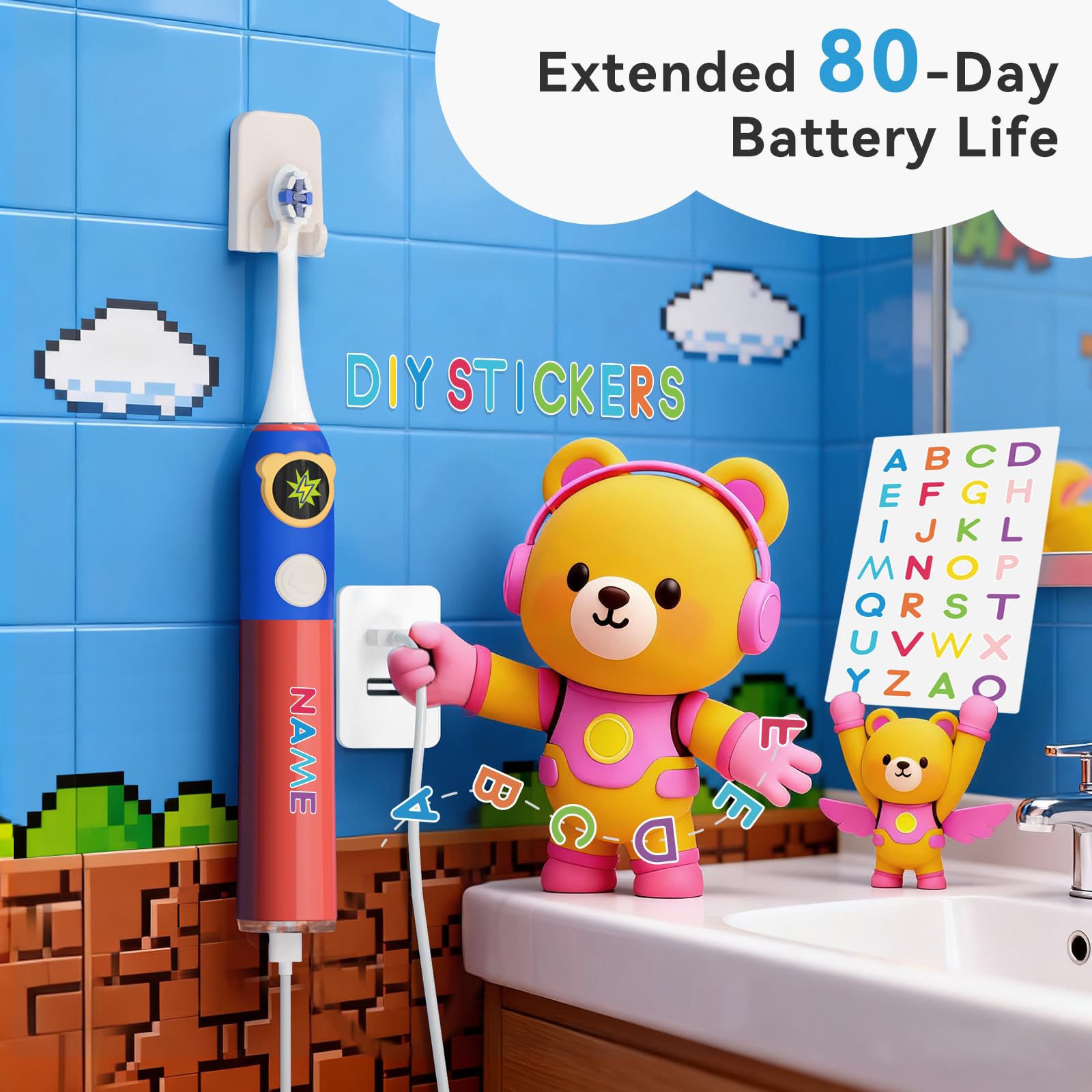 Seago Cepillo eléctrico para niños con pantalla inteligente para mayores de 6 años, cepillo de dientes sónico y sensor de presión, temporizador de 2 minutos, mango de silicona,SG2772, Azul