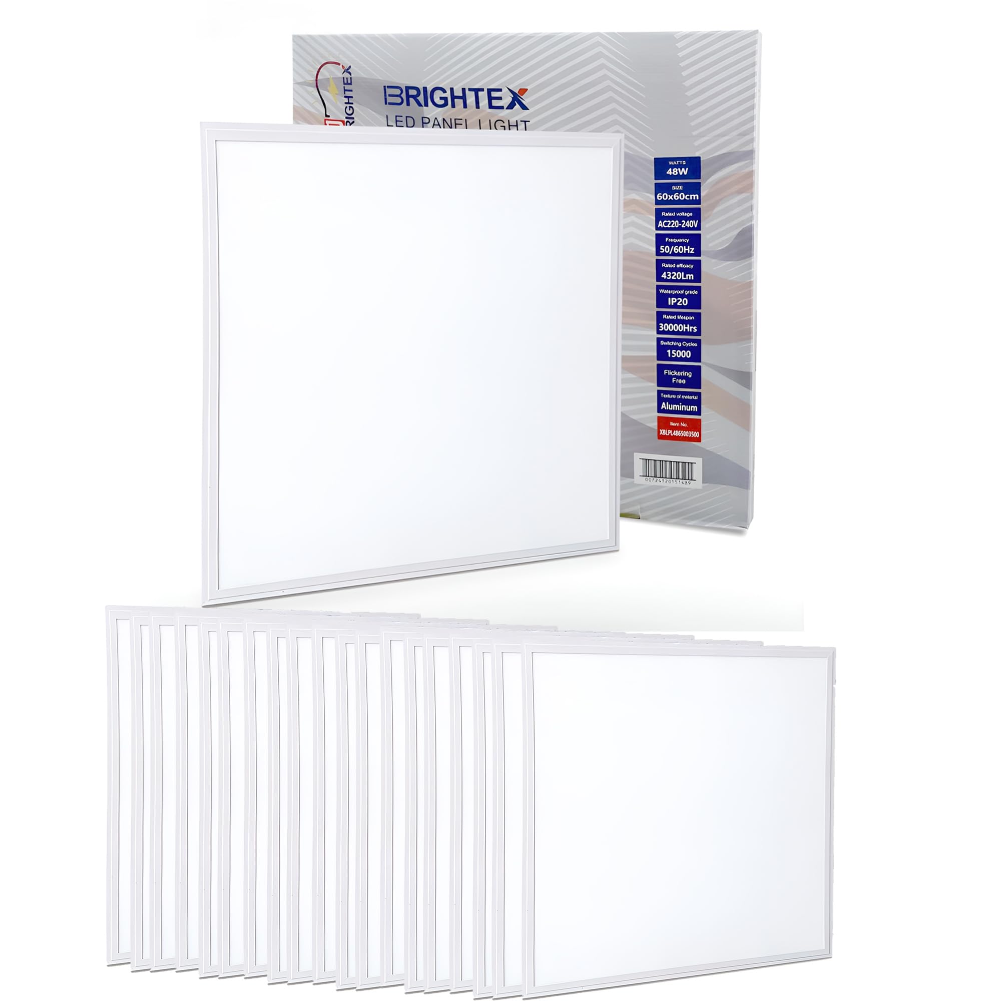 Brightex, Pack of 20 LED Panel Lights 600x600mm Square, 48W, 4320 Lumens Each, Cool White 6500K, Day Light 4000K Recessed Ceiling Light for Offices, Schools, Hospitals (Cool White 6500K)