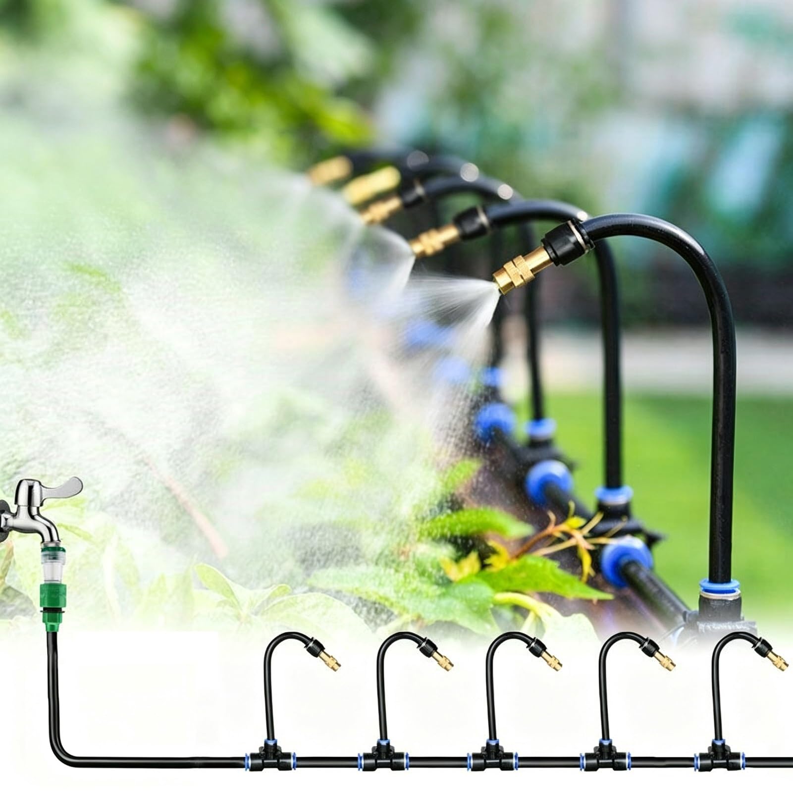 Sistema de Riego por Goteo Sistema de Riego para Granjas o Jardines, Kit de Riego Por Nebulización con Emisores Desmontables, Juego de Aspersores con Caudal de Agua Ajustable