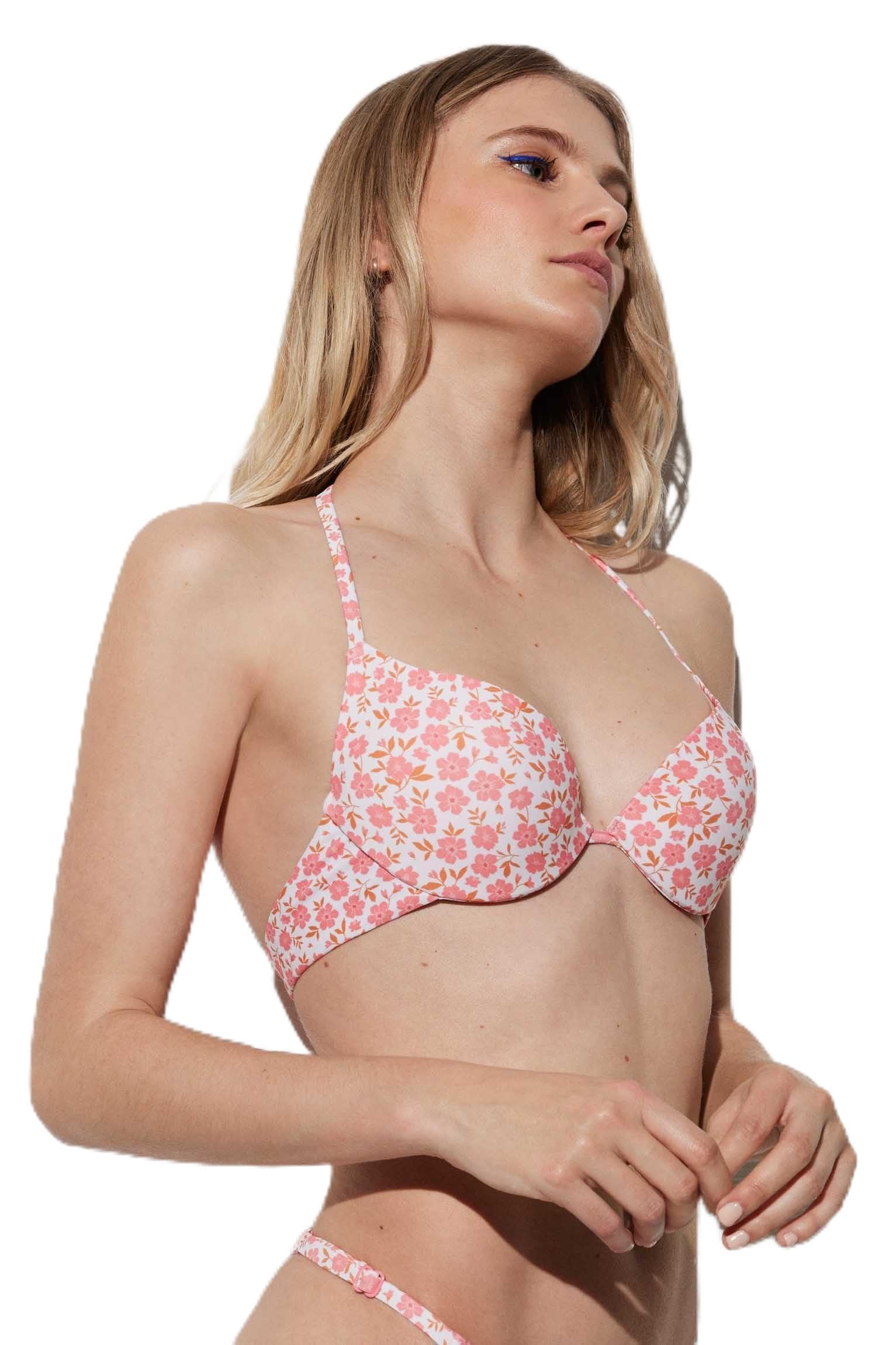 YSABEL MORA Top Bikini Doble Push-up Tirantes multiposición Flores Rosa