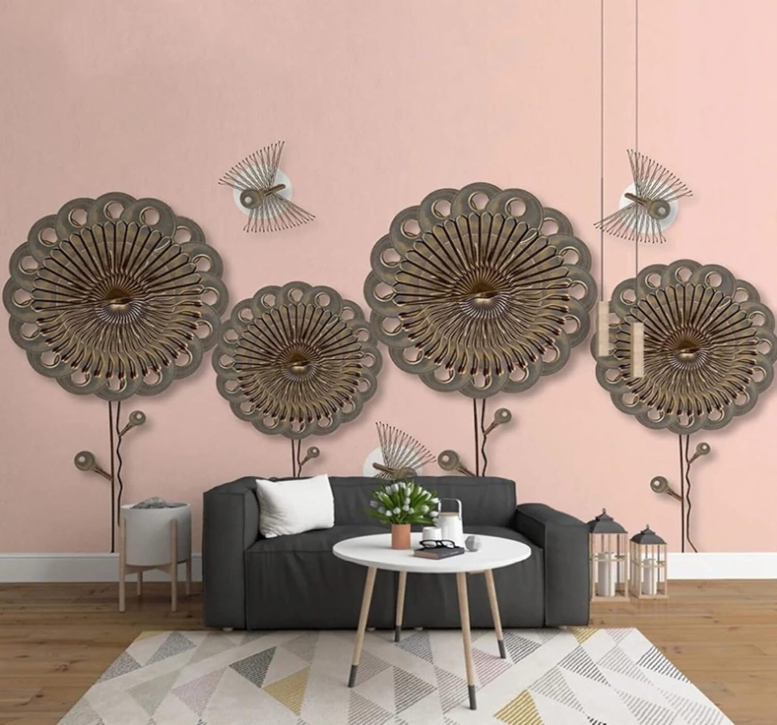 Creative Iron Relief Flowers Butterflies 3D Wallpaper Easy Install Feature Office Living Room Sofa Bedroom TV Background Wall Decoration-250cm×170cm