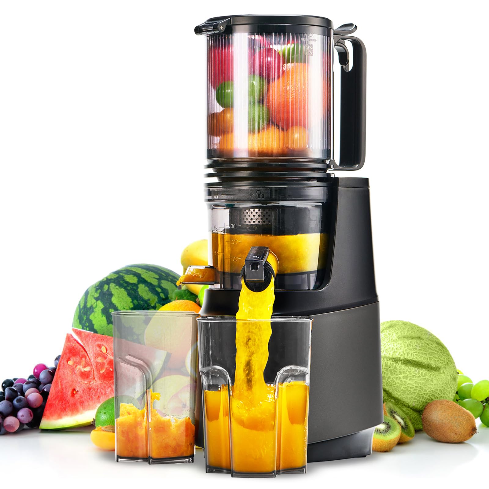 Cold Press Juicer, Slow Chew Juicer Machines with 5.3" Large Feed Channel for Most Fruits and Vegetables, Lemon Orange Squeezer Easy to