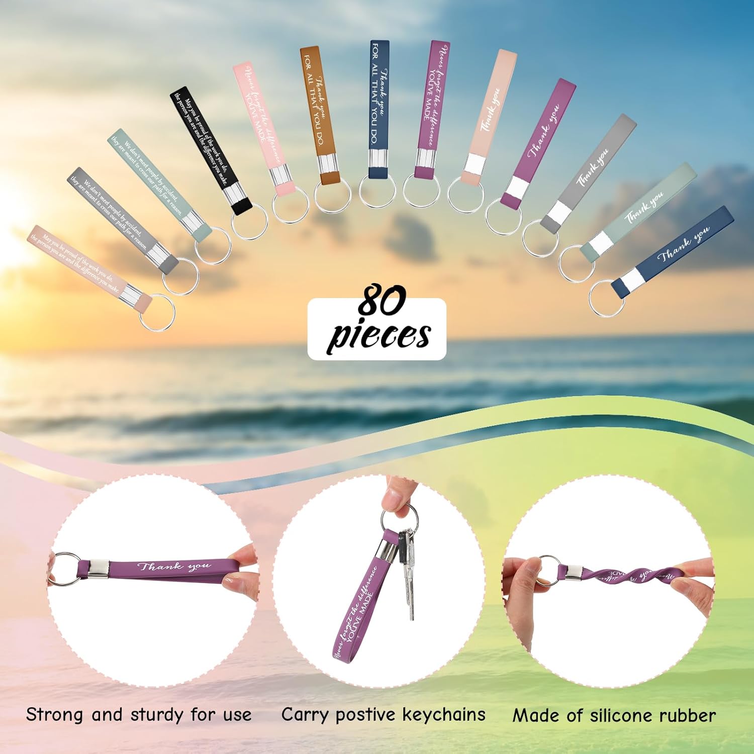 Hoteam 80 Pcs Valentines Thank You Gifts Bulk Inspirational Keychains Silicone Motivational Quote Key Chains Employee Appreciation Gifts for Team Coworker Teacher Group Office - Image 2