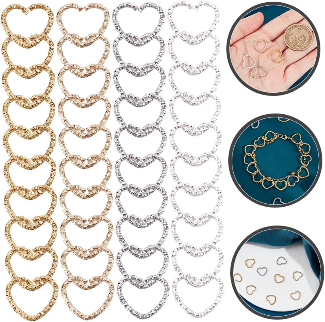 320pcs Heart Linking Charms Jump Rings for Jewelry Making Metal Open Rings for DIY Necklaces Bracelets Earrings Keychains Anklets and Bag Decorations