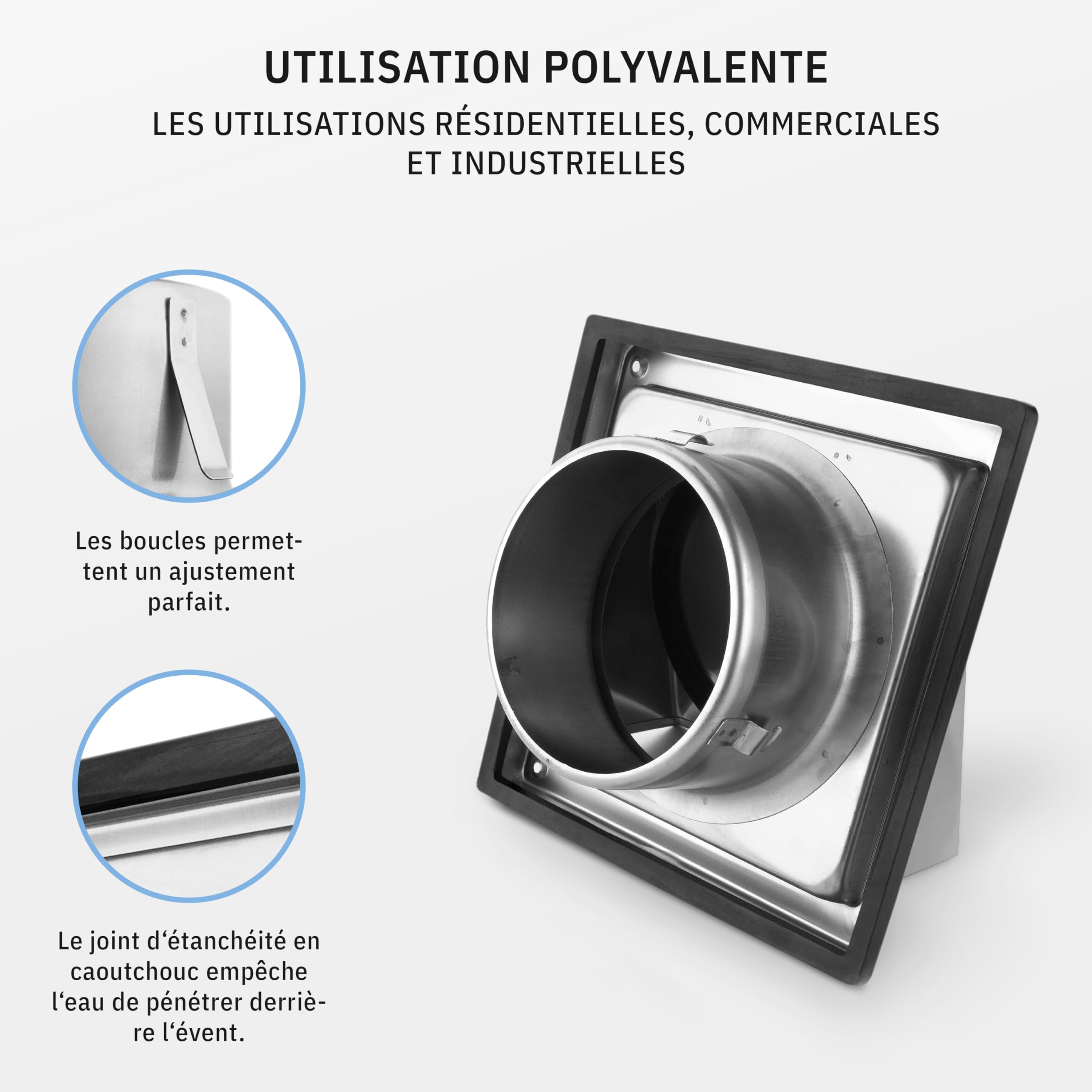 HWG Grille Ventilation 150mm, Grille Aeration Inox, Grille d'évacuation d'air, Clapet Anti-retour Intégré, Résistant aux Intempéries, Couverture de la Hotte d'aspiration Extérieure