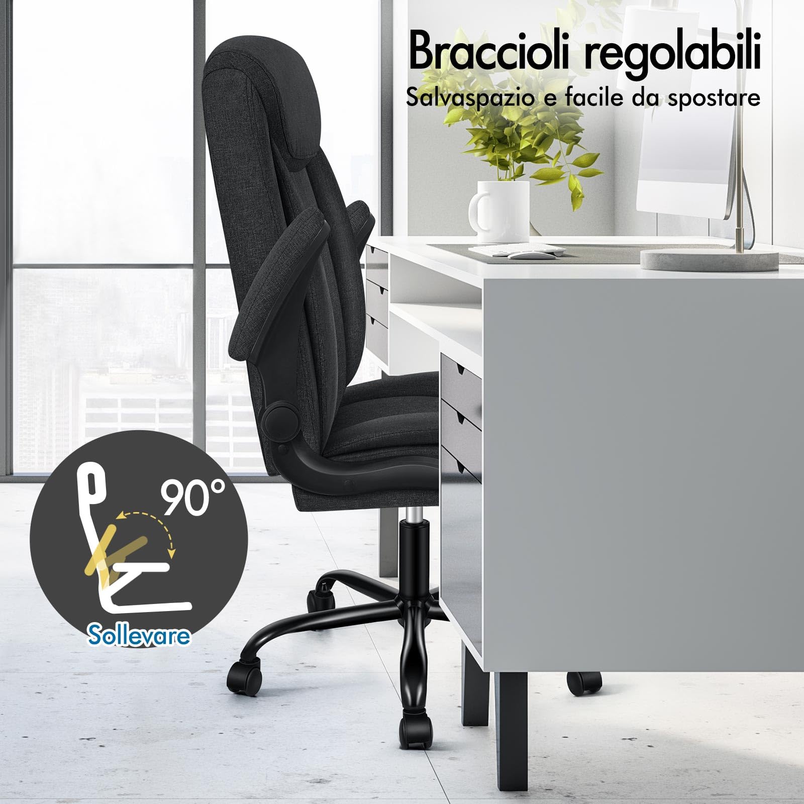 ALFORDSON Sedia Ufficio con Massaggio, Sedia Scrivania Ergonomica con Supporto Lombare, Poltrona Girevole ad Altezza Regolabile per Ufficio e Studio Sala Riunioni, Portante 150 kg, Tessuto(Nera)