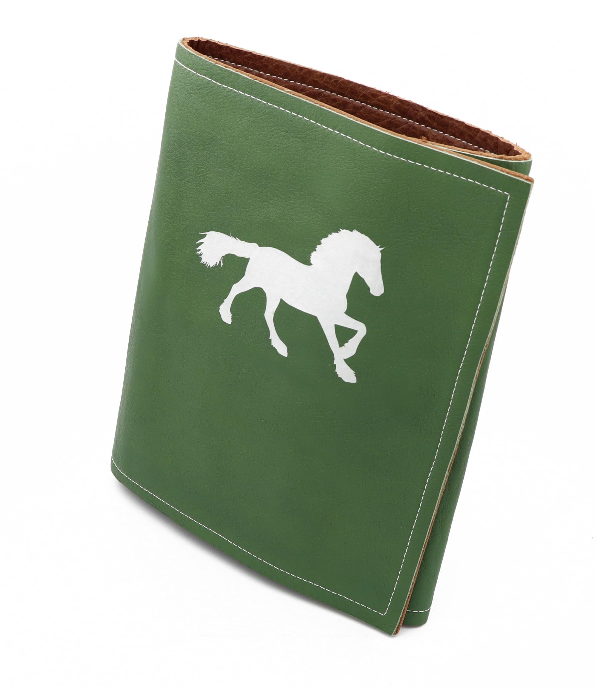 Pferdepass-Mappe für bis zu 7 Equidenpässe, aus grünem Leder mit Pferdemotiv, personalisierbar