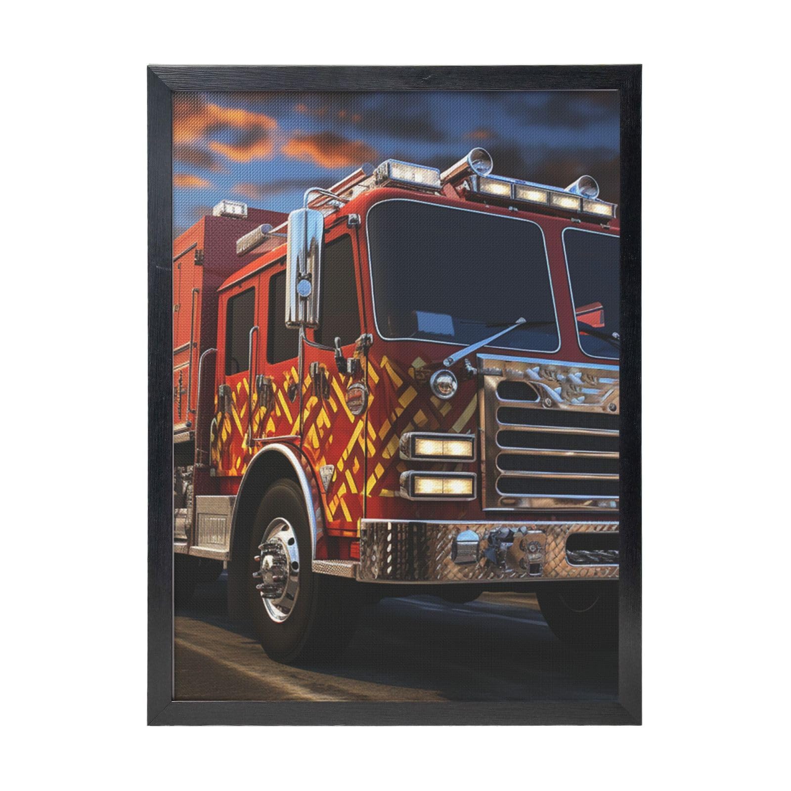 Framed Wall Art - Decorative Canvas Painting Fire Truck Pictures Poster Aesthetic Modern Prints Artwork for Bedroom Office Wall Decor Ready To Hang 12x16 in
