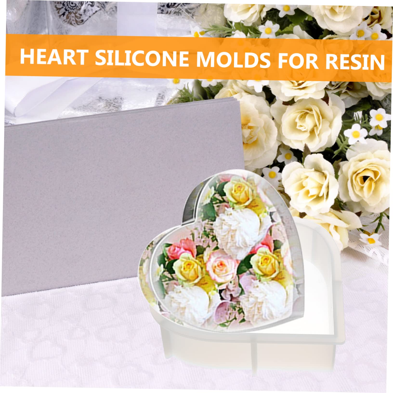 Gadpiparty 4 Piezas Molde de Silicona para Forma de Corazón Flexible y Reutilizable Molde Diy para Manualidades con Flores Secas Soporte para Libros Decorativo y Duradero