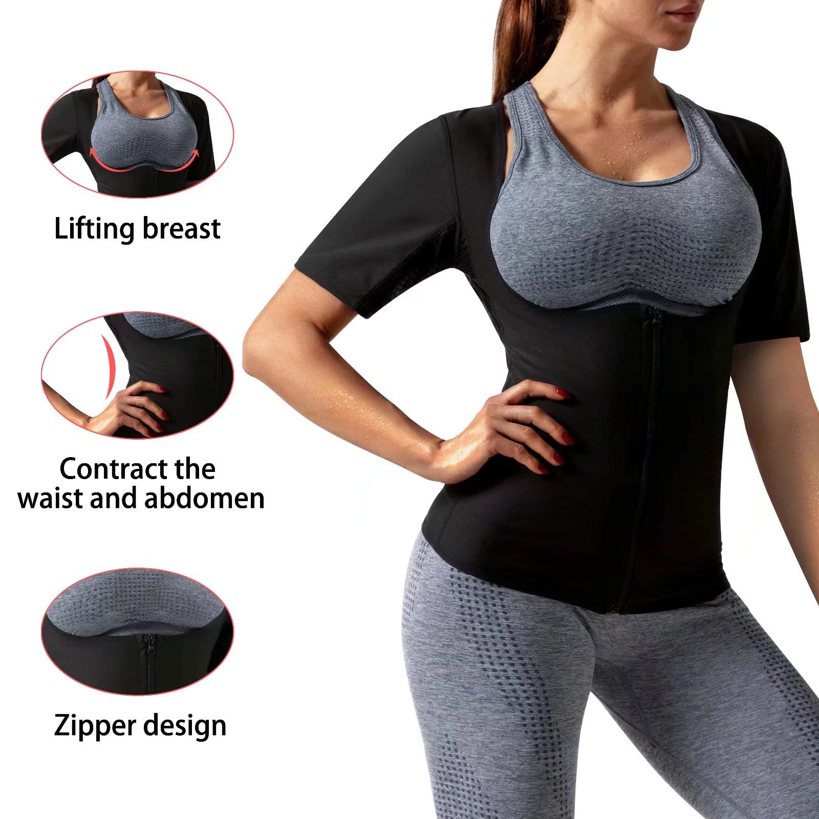 Sauna Shrit for Women Sauna Short Sleeve Sauna Sweat Vest Weight Loss Sauna Suit,Slimming Body Shaper Training Vest