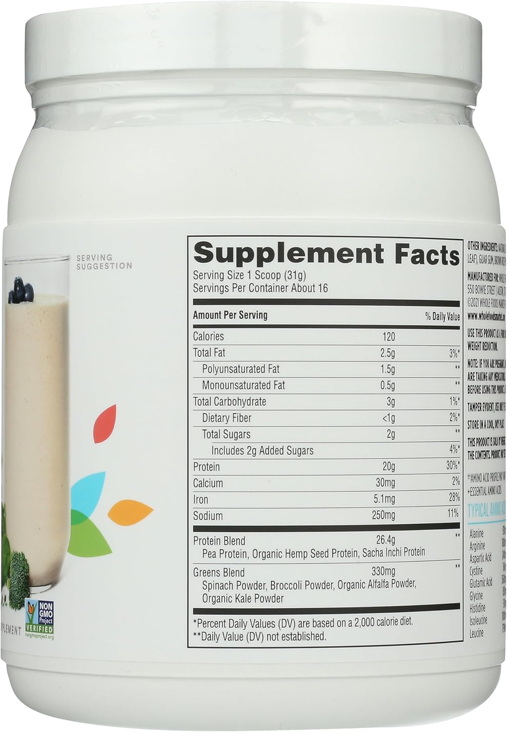 Whole Foods Market, Protein Powder And Greens French Vanilla, 18 Ounce