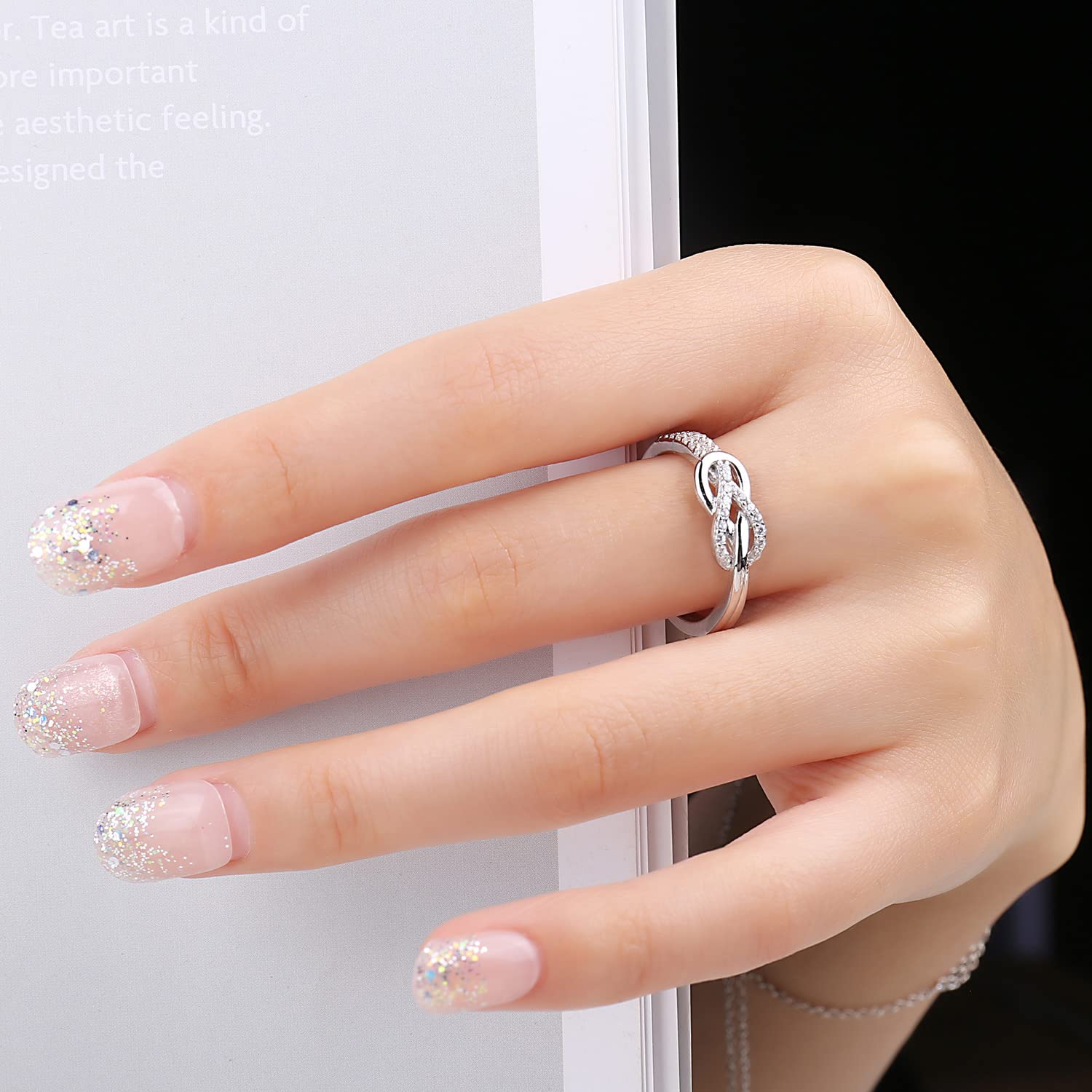 JewelryPalace Infinito Doble Nudo Anillo Plata Mujer Plata de Ley 925, Anillo de Compromiso Sencillo con Circonita Diamante Simulado, Anillos Niña Promesa Elegantes con Piedra, Conjunto Joyas Mujer