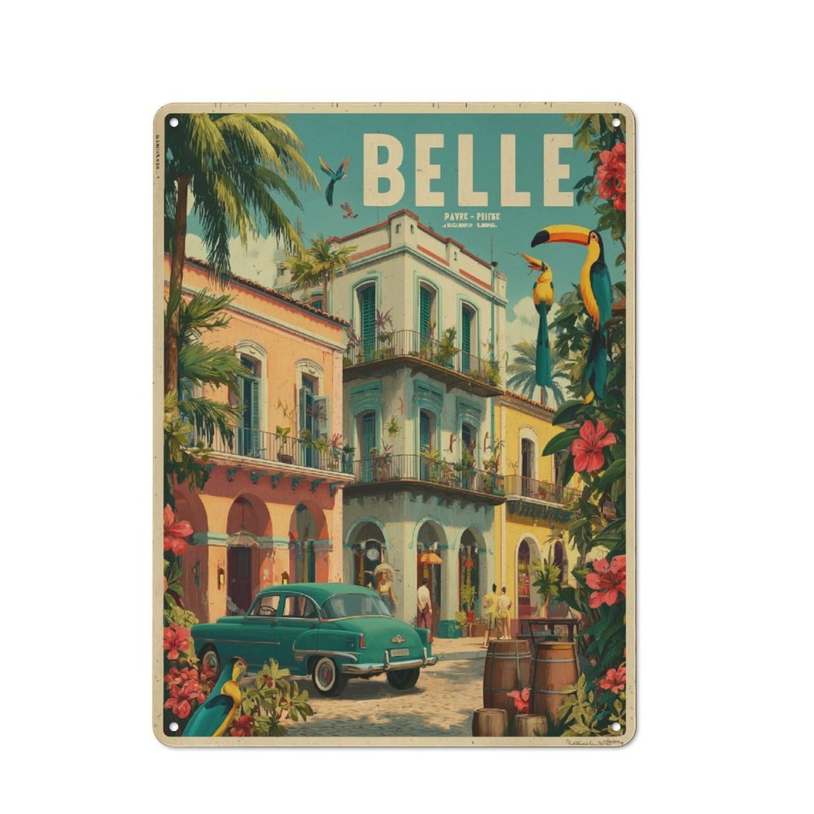 Junmoney Belle A Tropical Escape Retro Tin Sign 40X30cm For Living Room Or Hallway, Gift For Living Room Decor Lovers During The Christmas Season