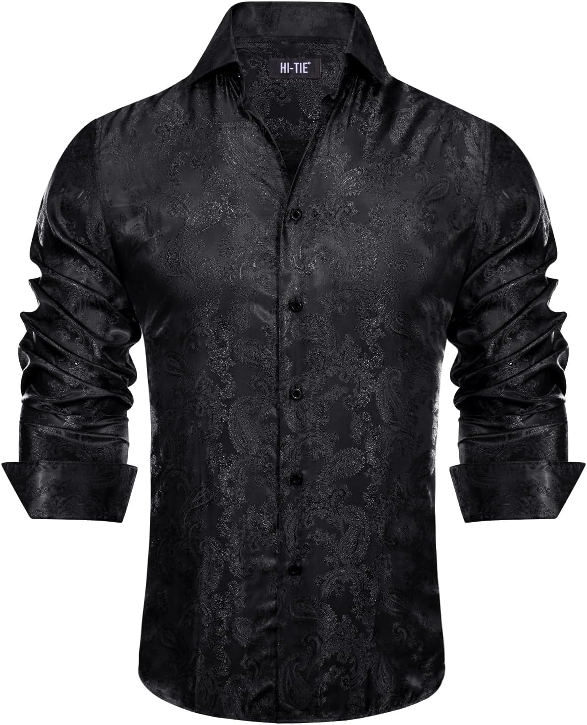Hi-Tie Men's Wrinkle Free Inner Contrast Jacquard Long Sleeve Button Down Shirt