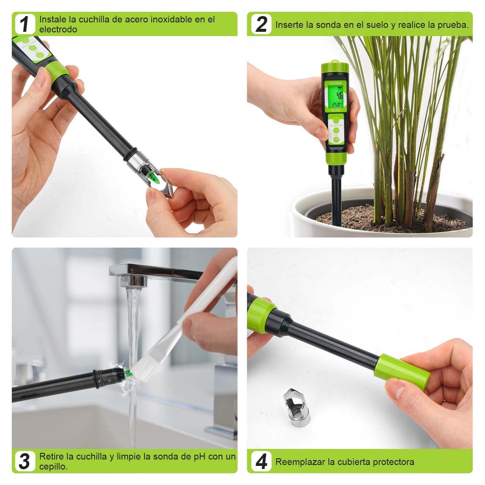 YINMIK Medidor de pH del Suelo Digital para Jardineros, Probador de pH de Suelo Plantas, Mide pH de Solución y Tierra para Macetas, Medidor de pH para Invernaderos, Jardines, Césped, Agricultura